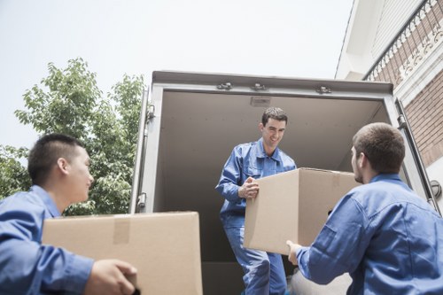 Removal van loading area with secured items