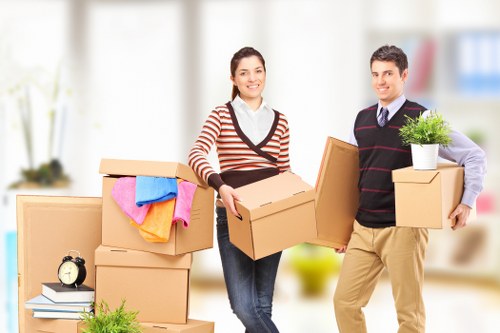 Apartment removal preparation with boxes and packing materials